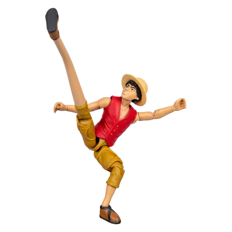 Moose gioca con l'action figure di Rufy in un unico pezzo