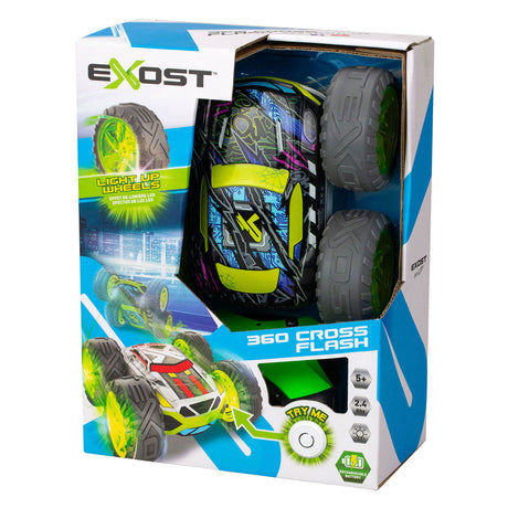 Exost RC 360 Cross Flash Stunt Car verde 1:18 - ruote lampeggianti - incl. batteria ricaricabile - auto rc