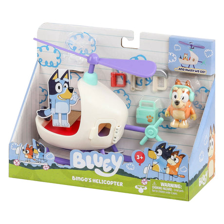 Moose gioca con la figura da gioco del bingo in elicottero blu