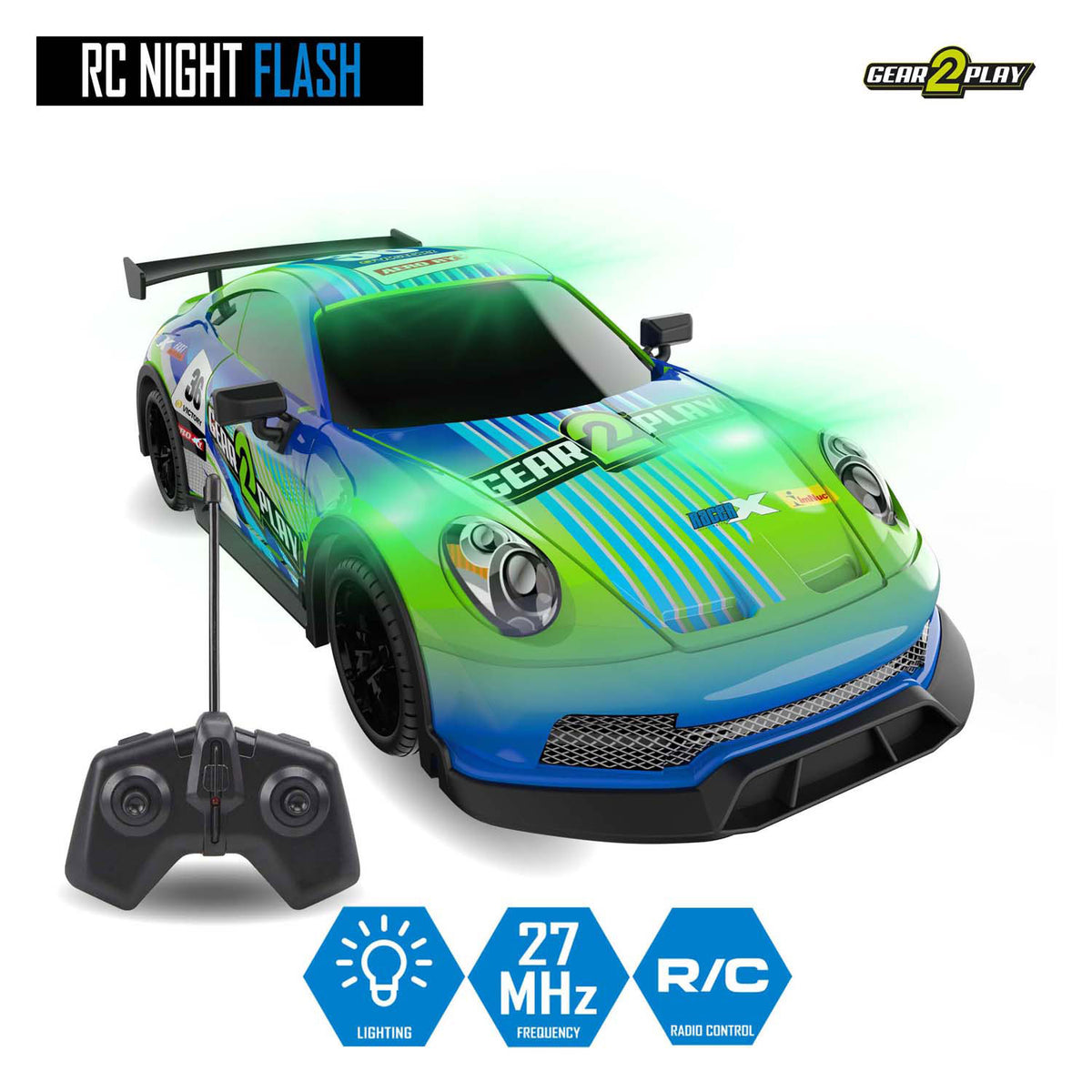 Auto RC Gear2play con controllo flash notturno