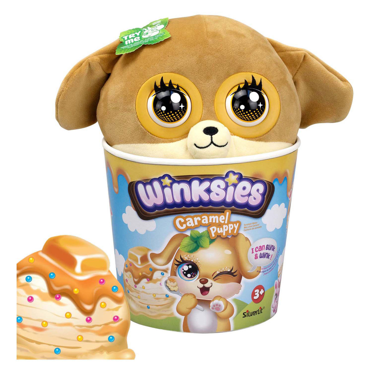Cucciolo di caramello Silverlit Winksies - peluche interattivo in una coppa di gelato