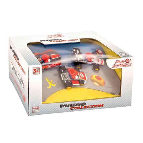 Carrera super mario pull back auto da corsa, 3 pz.