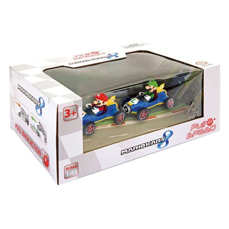 Carrera super mario pull back auto da corsa mach 8, 2 pz.