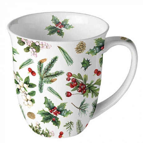Tazza Ambiente verde invernale 400 ml porcellana bianca dia10x10,5 cm