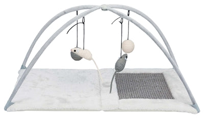 Trixie tappetino tiragraffi con giocattoli su corda, grigio