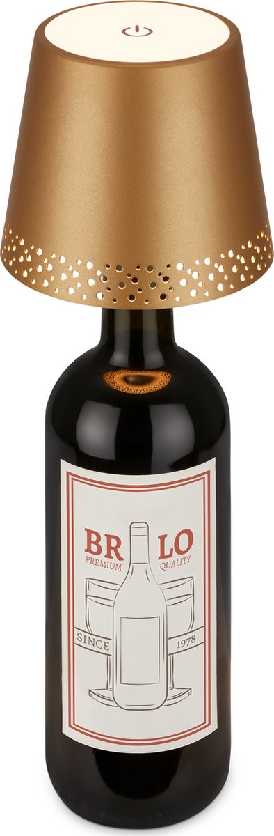 Briloner flaska - lampada da tavolo a LED ricaricabile - lampada da bottiglia - dimmerabile con touch - per interni ed esterni - senza fili - oro - ø11x9 cm