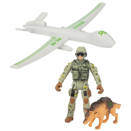 Toi-toys toi giocattoli alfafox play set m militare con veicolo, cane e accessori