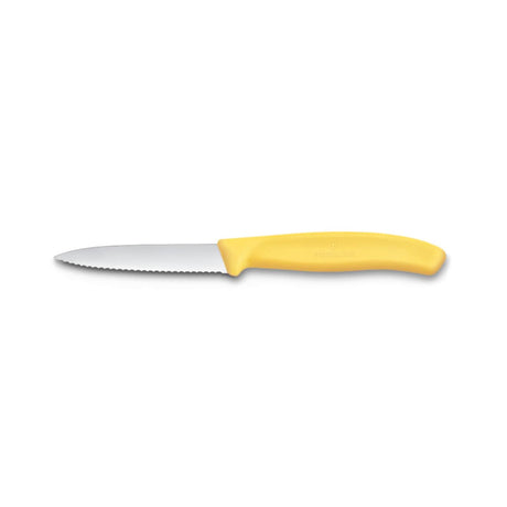 Coltello sbucciatore Victorinox giallo seghettato a punta 8 cm