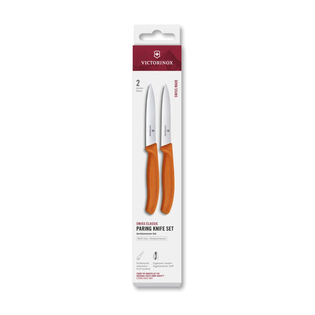 Coltello sbucciatore Victorinox liscio + seghettato 2 pezzi arancione 10 cm
