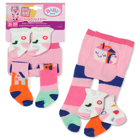 Completo vestitino per bambole Baby Born collant e calzini 43 cm multicolore.