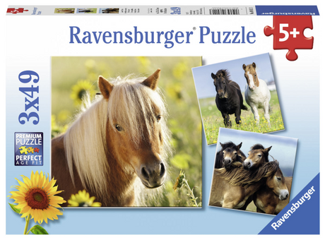 Puzzle Ravensburger simpatici pony - 3x49 pezzi - puzzle per bambini