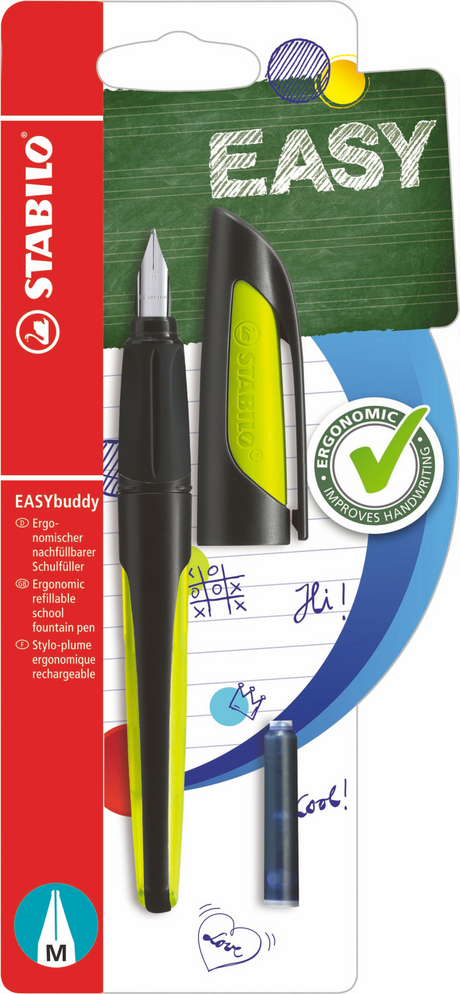 Stabilo easybuddy - penna stilografica ergonomica - lime nero - pennino m standard per destrimani