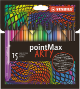 Stabilo pointmax - fineliner con punta rigida 0,8 mm - custodia artistica con 15 colori