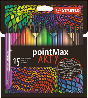 Stabilo pointmax - fineliner con punta rigida 0,8 mm - custodia artistica con 15 colori
