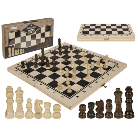 Gioco da tavolo in legno, scacchi. 34x34cm.