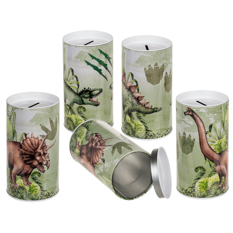 Salvadanaio in metallo, dinosauro. 4 assortimento