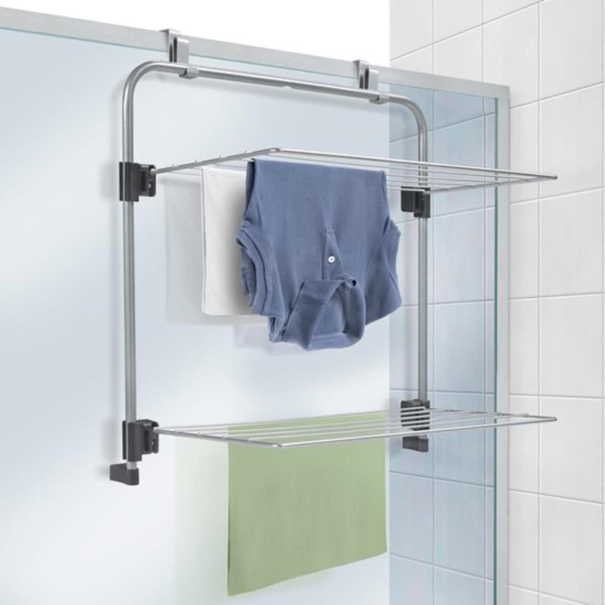 Metaltex tomado - stendibiancheria gale - lunghezza di asciugatura 7 metri - può essere appeso alla porta o alla parete della doccia - grigio argento - 5 anni di garanzia