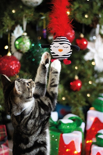 Pinguino a strisce per gatti in palissandro con piuma