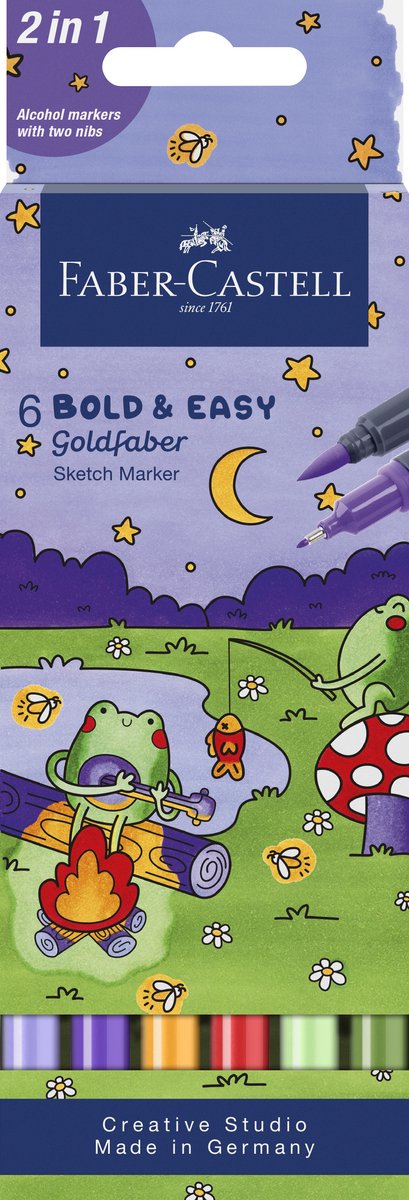 Pennarelli Faber-castell - astuccio 6 pezzi - bold easy - world of frogs - fc-164814