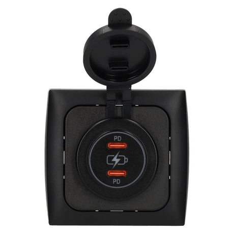 C-line powerline 2x caricabatterie USB-C PD 36w con cornice di copertura opalina nera - senza confezione di vendita