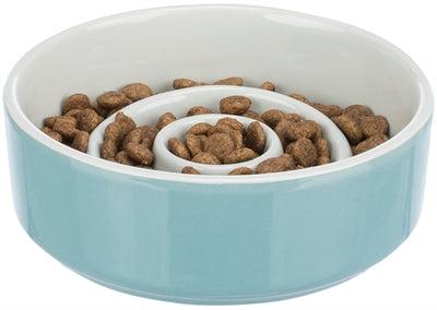 Trixie ciotola per cibo ad alimentazione lenta in ceramica grigio blu