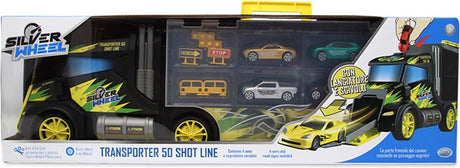 Negozio al dettaglio online camion trasportatore ruote argento con 4 auto