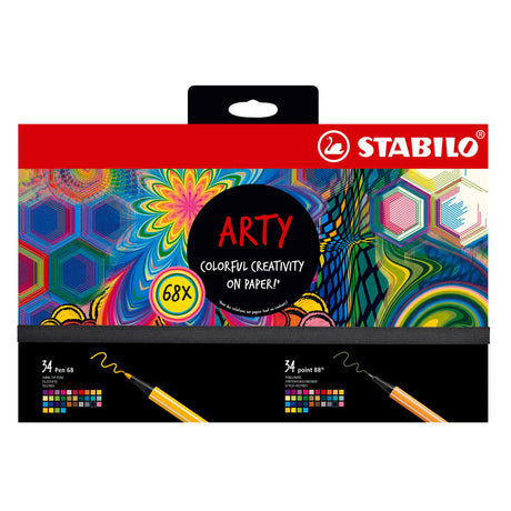 Stabilo punto 88 penna 68 - arte creativa mista in scatola di lusso - con 34 pezzi di fineliner punto 88 e 34 pezzi di penna 68 pennarelli