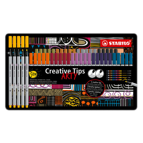 Penne artistiche Stabilo creative tips in custodia di metallo - 50 pz.