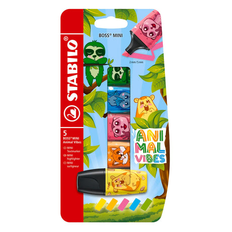 Stabilo boss mini - evidenziatore - vibrazioni animali - custodia con 5 colori