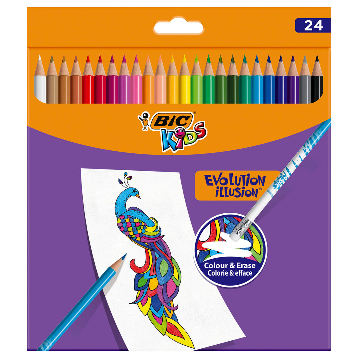Bic Kids Illusion - Matite colorate - Bambini e Adulti - Colori diversi - Matita - 24 pezzi