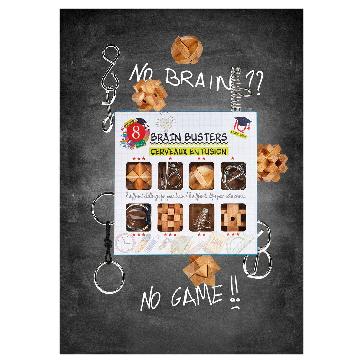 Set puzzle cerebrale Eureka in legno e metallo, 8 pezzi.