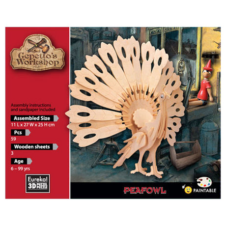 Kit di costruzione in legno 3D per l'officina di Eureka Gepetto - pavone