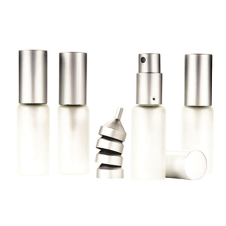 Atomizzatore Source Balance da 10 ml in vetro smerigliato con imbuto argento opaco