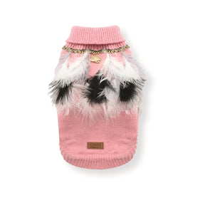 Maglia per cani Croci con piume rosa bianco