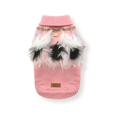 Maglia per cani Croci con piume rosa bianco