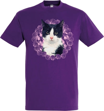T-shirt gatto nero bianco viola