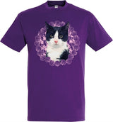 T-shirt gatto nero bianco viola