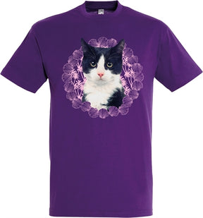 T-shirt gatto nero bianco viola