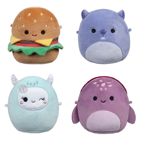Squishmallows coccoloso peluche micromallows - carl, yollie, javari, tudor, confezione da 4