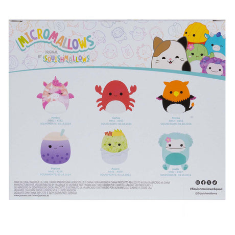 Squishmallows coccolone peluche micromallows - myrnam henley, carlos, anjara, joelle, poplina, confezione da 6