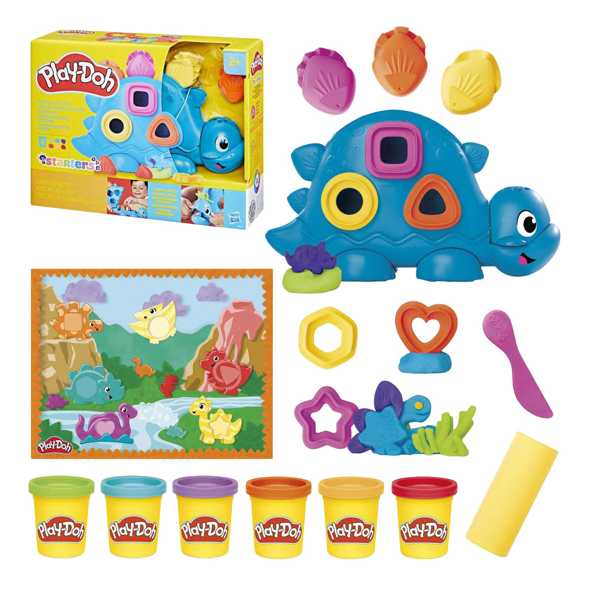Dino play-doh in piedi con forme e colori - 6 vasi di terracotta