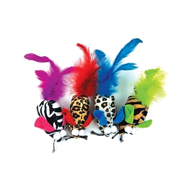 Mouse safari con toppa Happy Pet Tabby con piume assortite