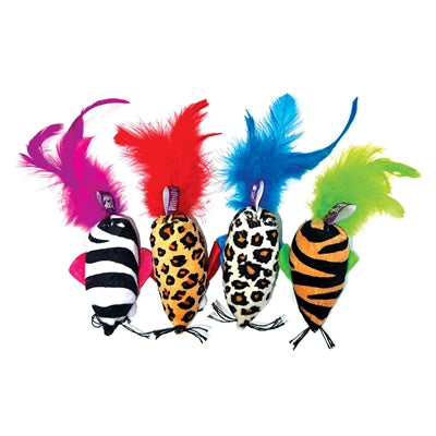 Mouse safari con toppa Happy Pet Tabby con piume assortite