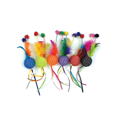 Palla glitterata con toppa Happy Pet Tabby con sonaglio e piume