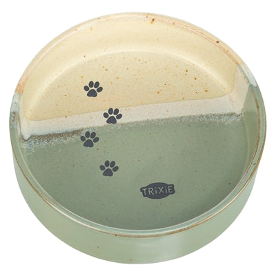 Trixie ciotola per cibo e beverino con stampa di zampe in ceramica verde beige