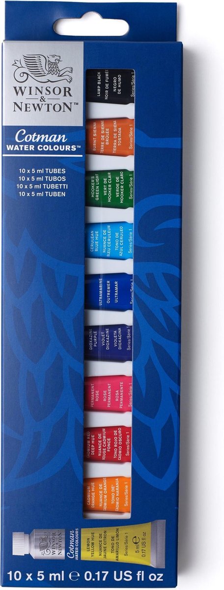 Winsor Newton 0390664 Cotman Set di colori ad acquerello – Set per principianti 10 x 5 ml – Colori ad acquerello essenziali con pigmenti di alta qualità