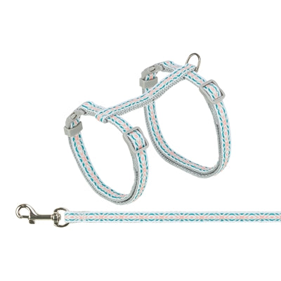 Pettorina per gatti Trixie con guinzaglio motivo retrò grigio blu