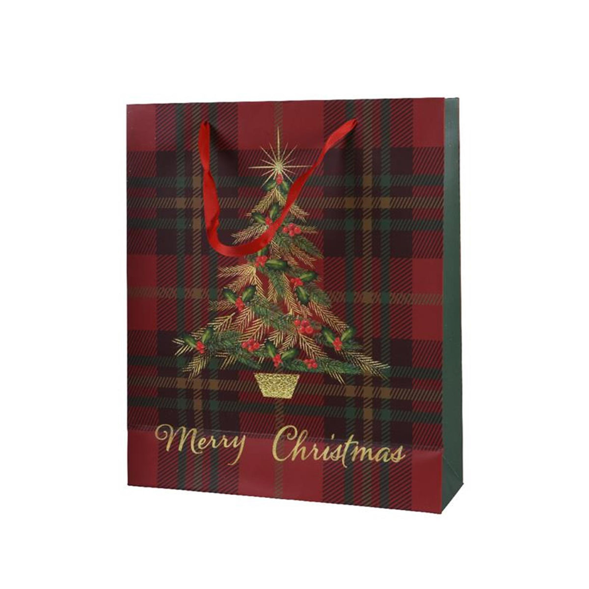 Busta regalo Decoris albero di Natale rosso in carta 100% FSC 8x18x24cm