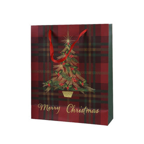 Busta regalo Decoris albero di Natale rosso in carta 100% FSC 8x18x24cm