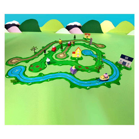 Gear2play Peppa Pig sfreccia in giro - il set da gioco del grande mondo di Peppa - pista modulare per sfrecciare intorno ai veicoli - interattivo con musica e suoni